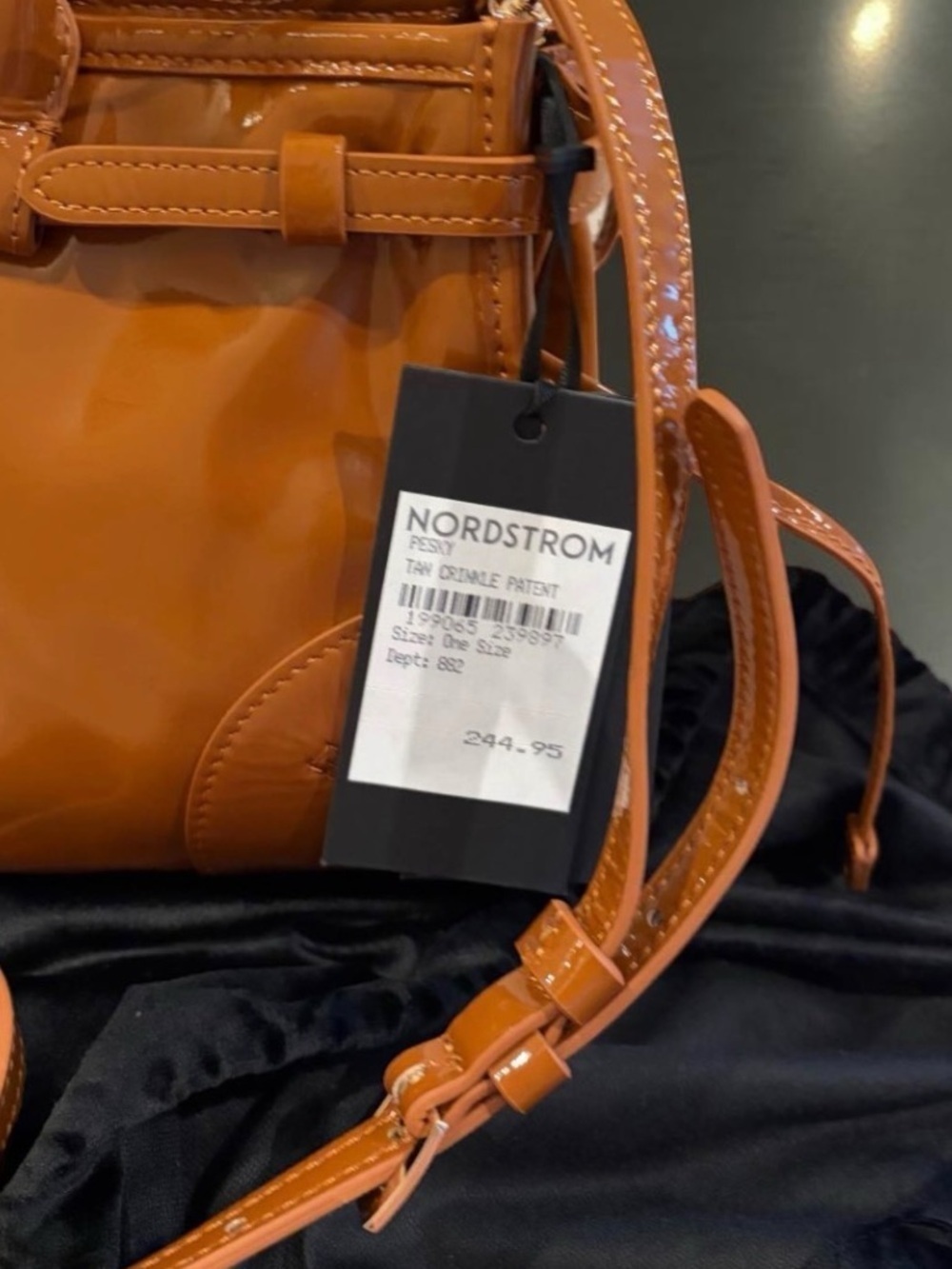 Jeffrey Campbell Perky Shoulder Bag Tan Patent Leather Crossbody Satchel NWT - Picture 2 of 4